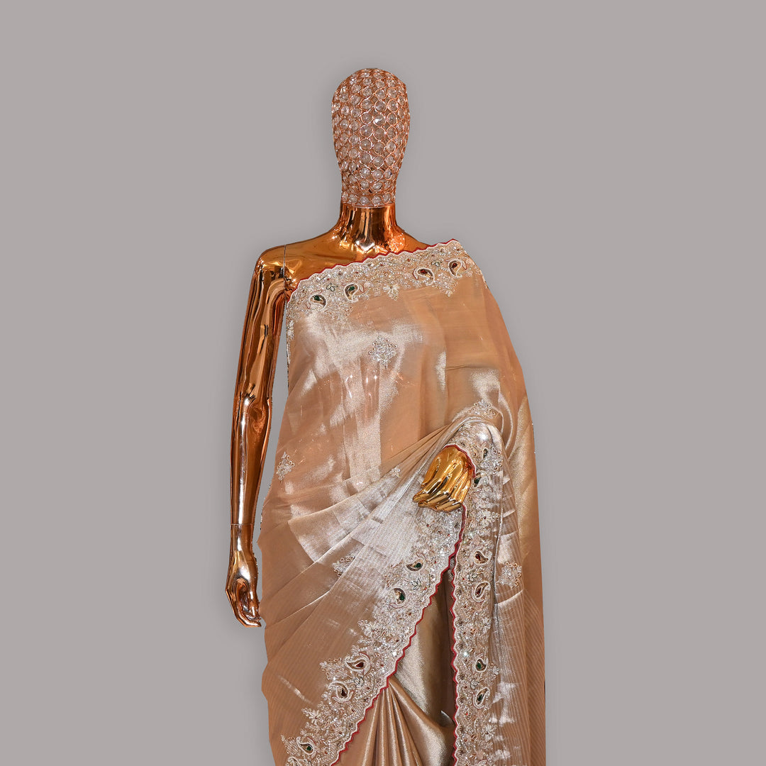 Tissue Pearl (Moti) Crystal Sequins & Zari Work Saree | JS0715-02