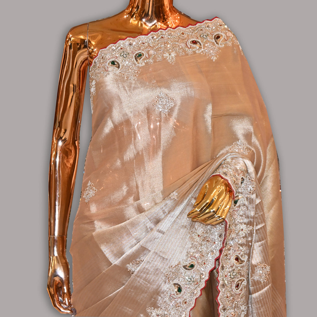 Tissue Pearl (Moti) Crystal Sequins & Zari Work Saree | JS0715-02