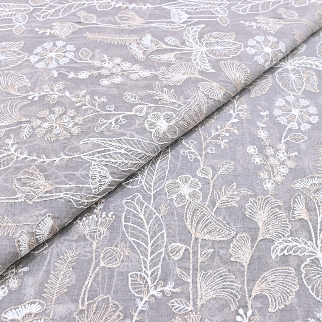 Mul Chanderi Thread Embroidery Fabric – Designer Summer Fabric– F73572-1