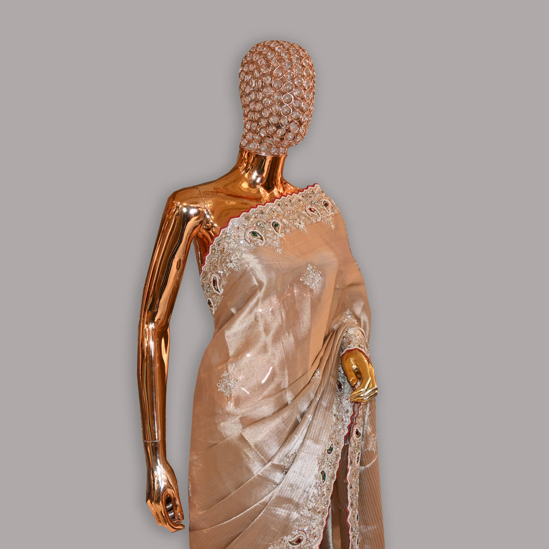 Tissue Pearl (Moti) Crystal Sequins & Zari Work Saree | JS0715-02