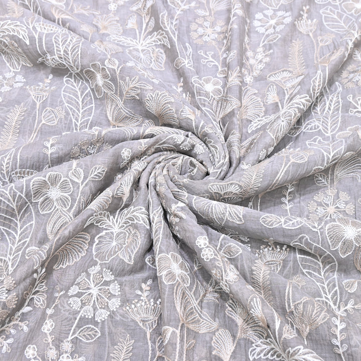 Mul Chanderi Thread Embroidery Fabric – Designer Summer Fabric– F73572-1