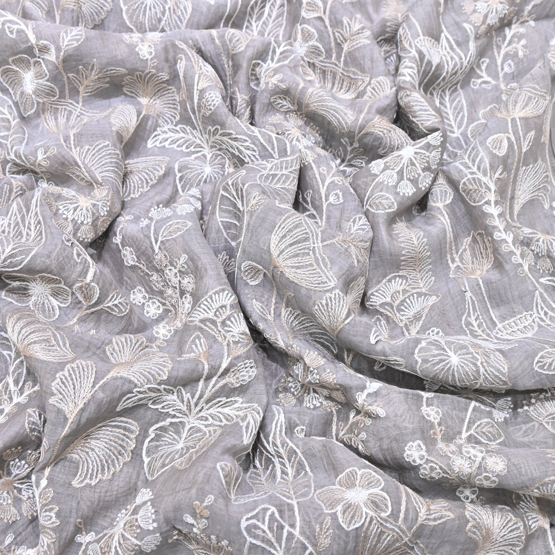 Mul Chanderi Thread Embroidery Fabric – Designer Summer Fabric– F73572-1