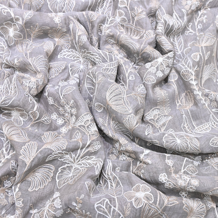 Mul Chanderi Thread Embroidery Fabric – Designer Summer Fabric– F73572-1