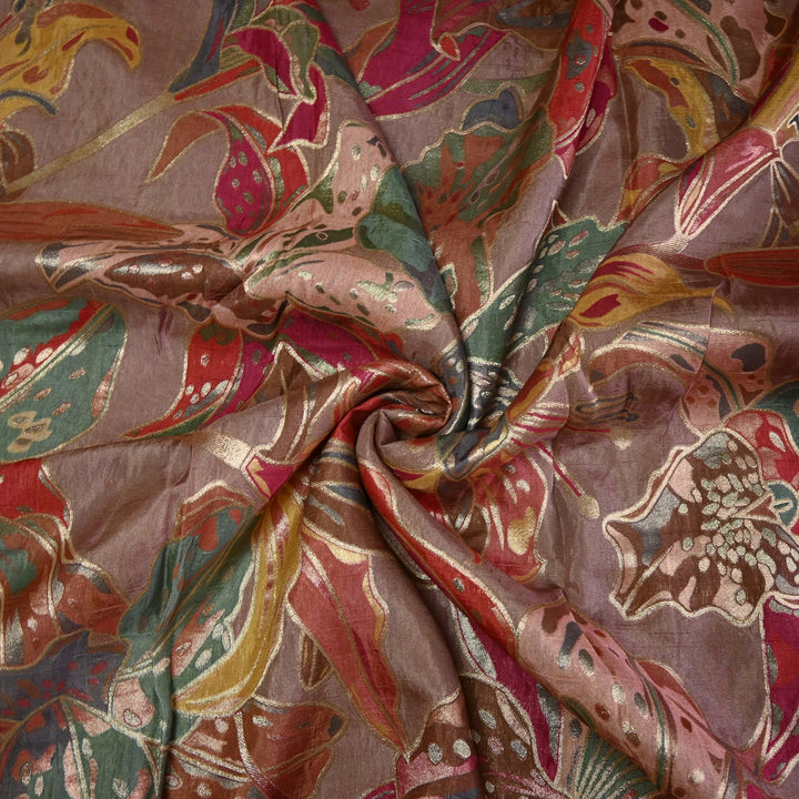 Dola Silk Position Print With Zari Jaquard Fabrics