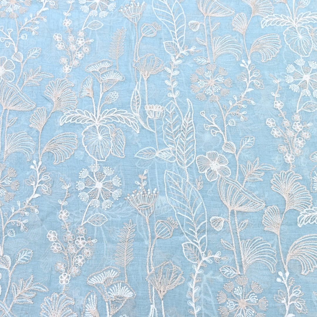 Mul Chanderi Thread Embroidery Fabric – Designer Summer Fabric– F73572-3