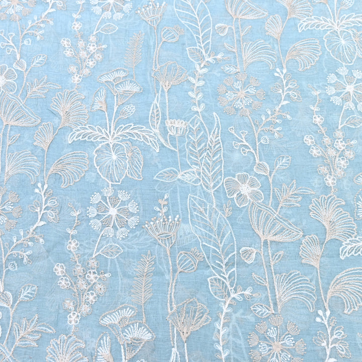 Mul Chanderi Thread Embroidery Fabric – Designer Summer Fabric– F73572-3