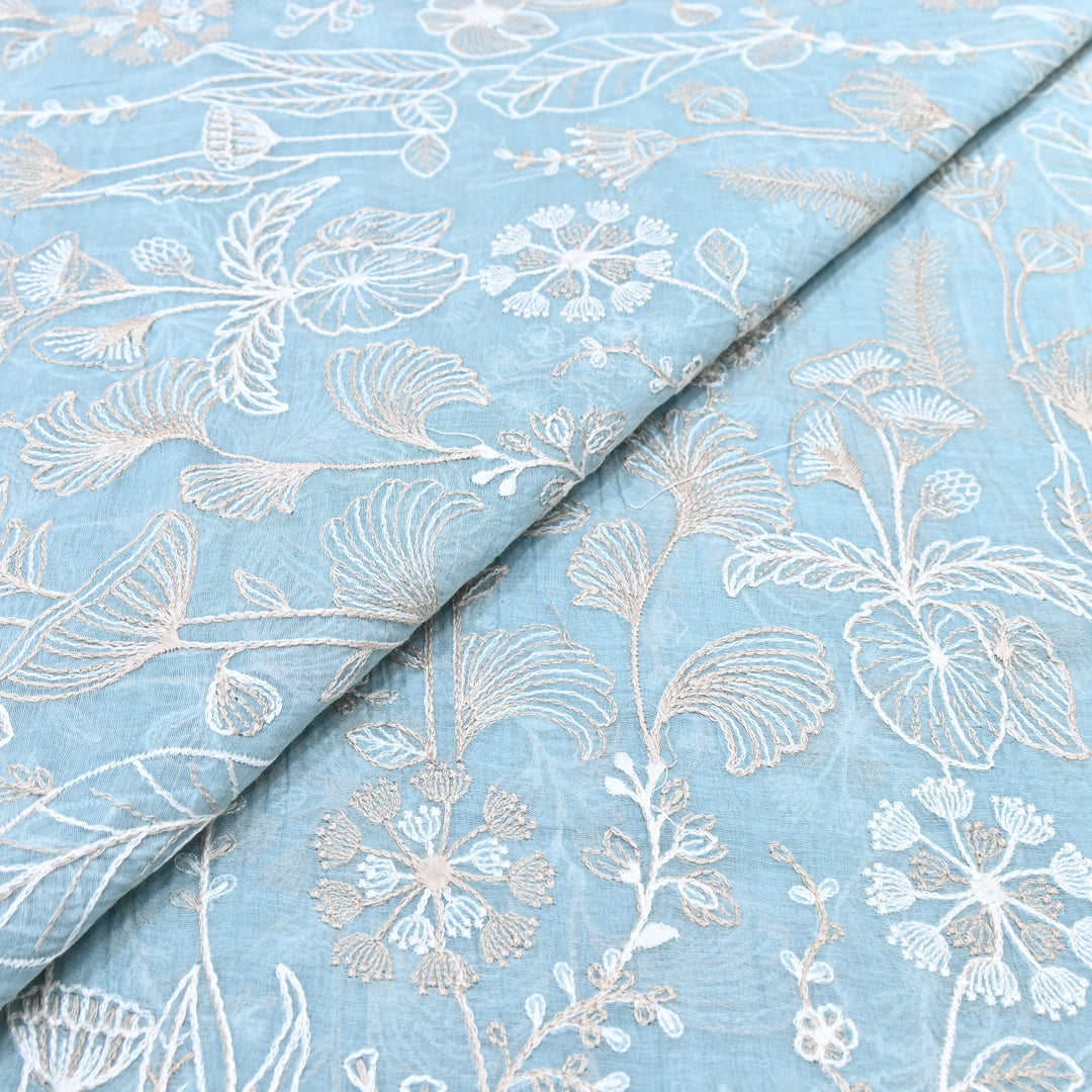 Mul Chanderi Thread Embroidery Fabric – Designer Summer Fabric– F73572-3