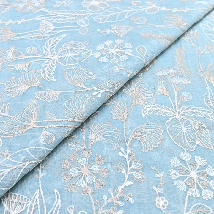 Mul Chanderi Thread Embroidery Fabric – Designer Summer Fabric– F73572-3
