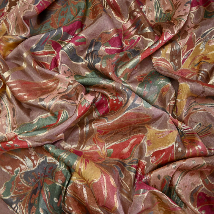 Dola Silk Position Print With Zari Jaquard Fabrics