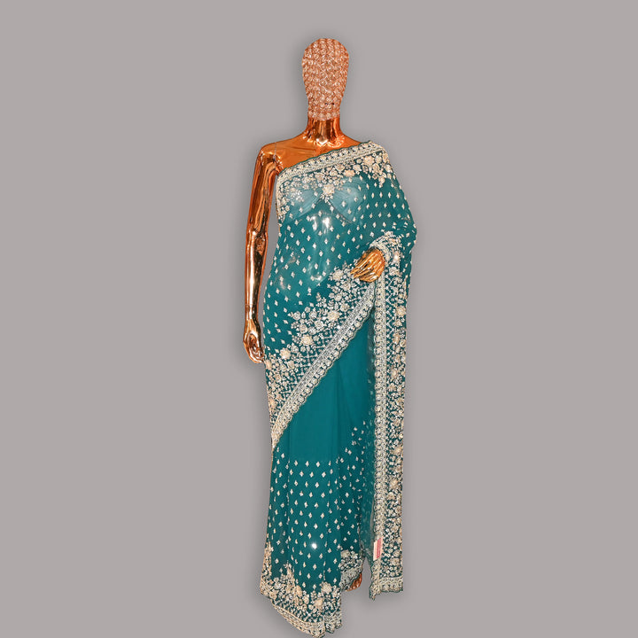 Pure Georgette Hand Work Cut dana Moti & Sequins work Saree | VS2071-01