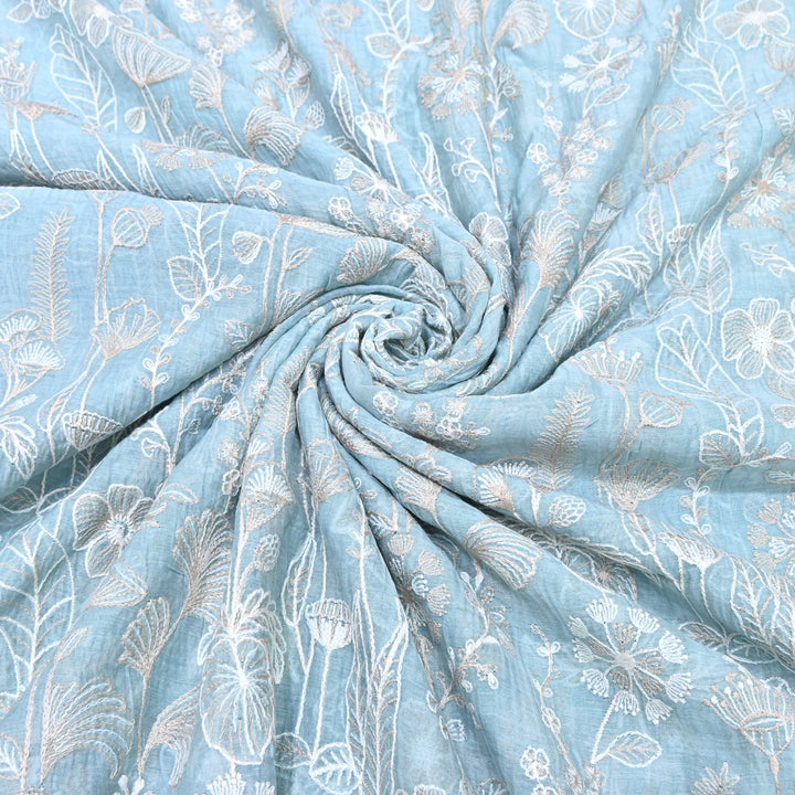 Mul Chanderi Thread Embroidery Fabric – Designer Summer Fabric– F73572-3