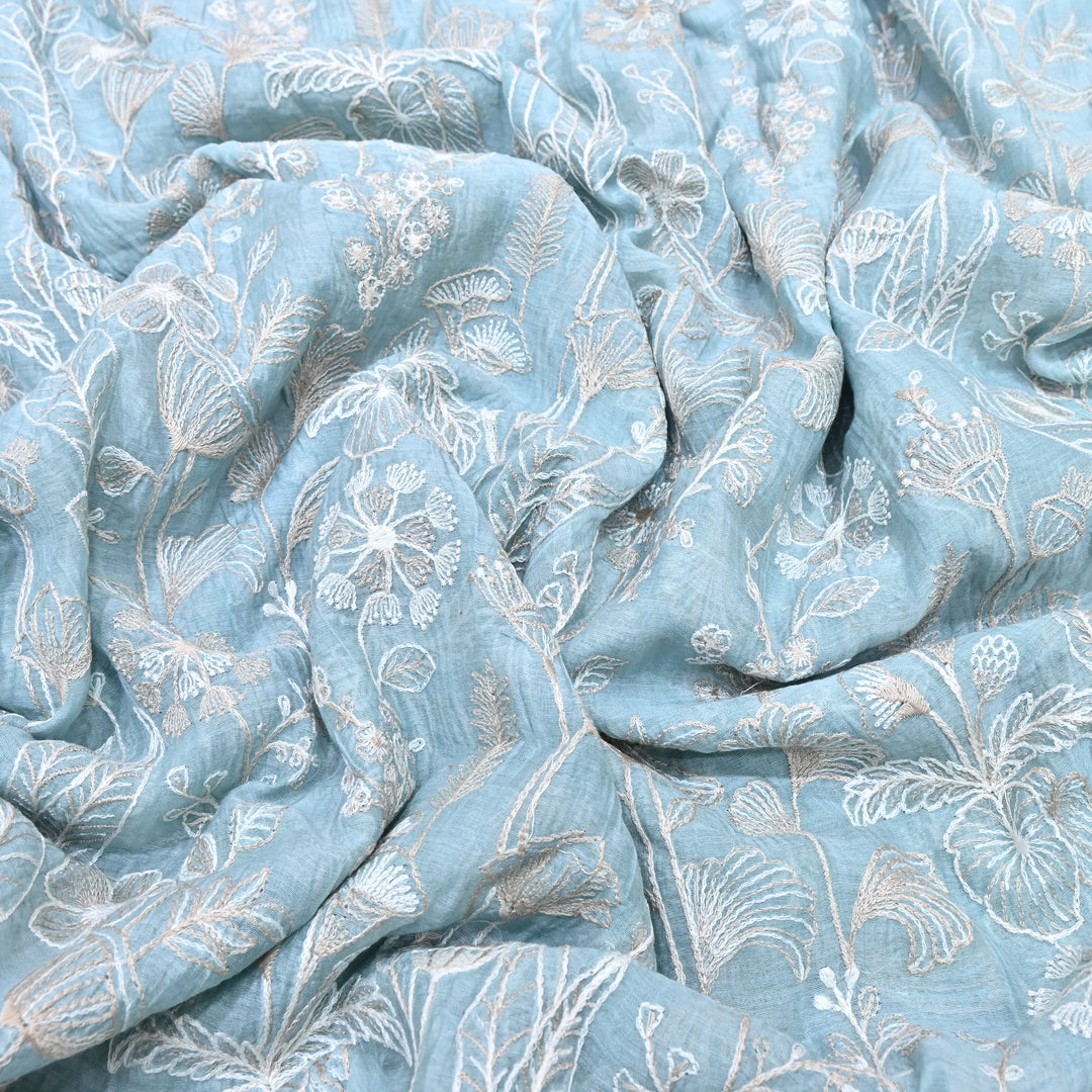 Mul Chanderi Thread Embroidery Fabric – Designer Summer Fabric– F73572-3