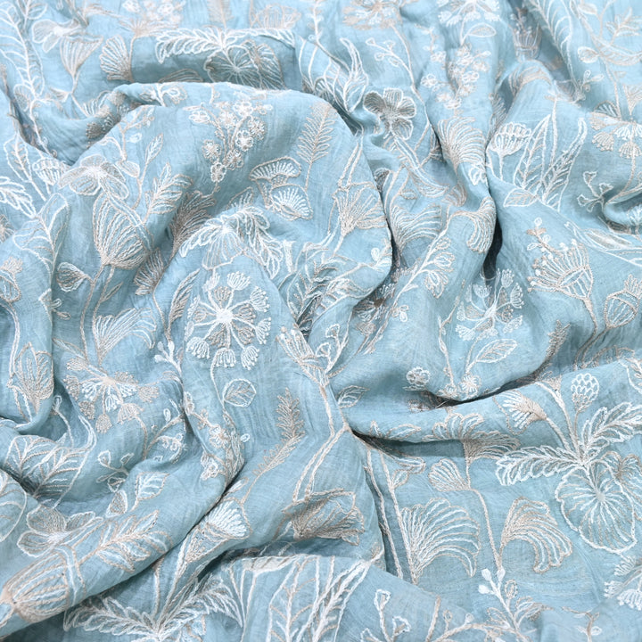 Mul Chanderi Thread Embroidery Fabric – Designer Summer Fabric– F73572-3