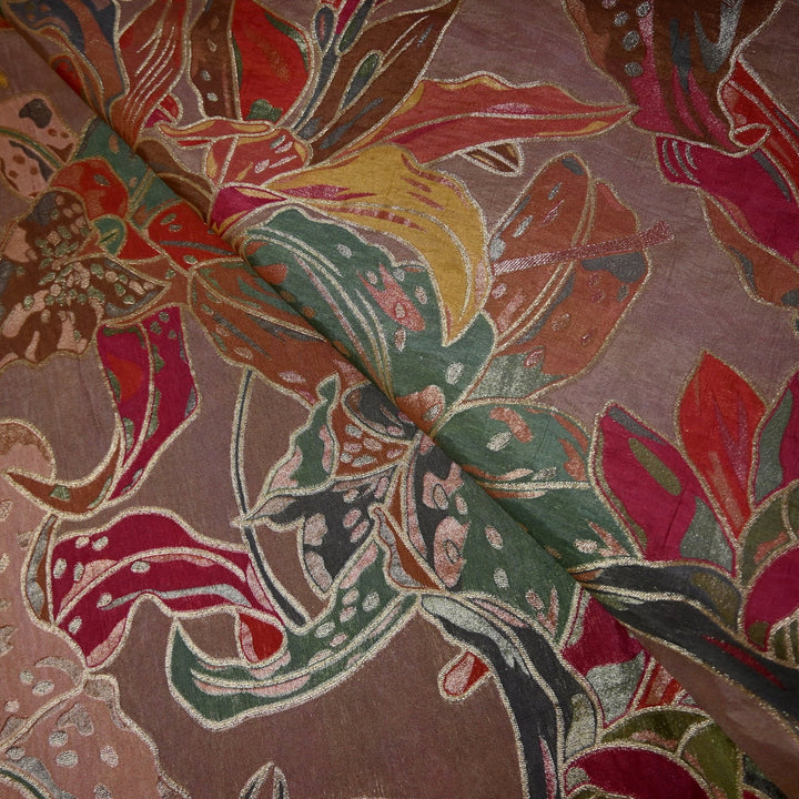 Dola Silk Position Print With Zari Jaquard Fabrics