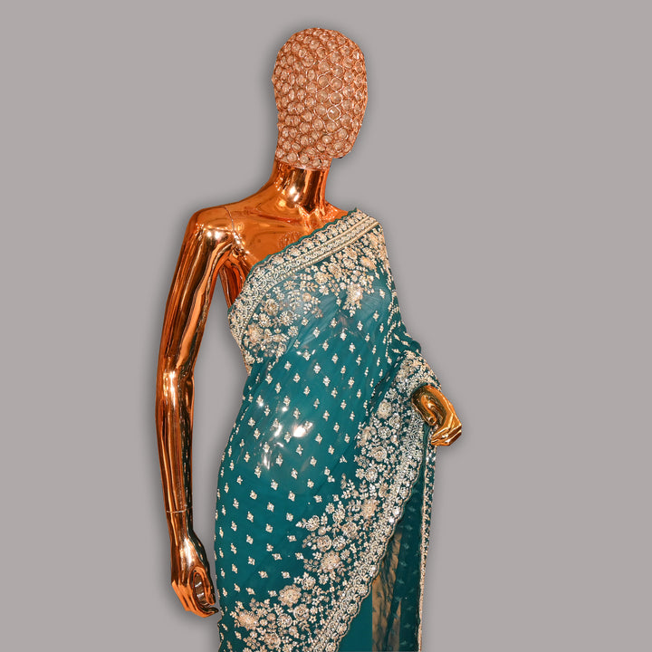 Pure Georgette Hand Work Cut dana Moti & Sequins work Saree | VS2071-01