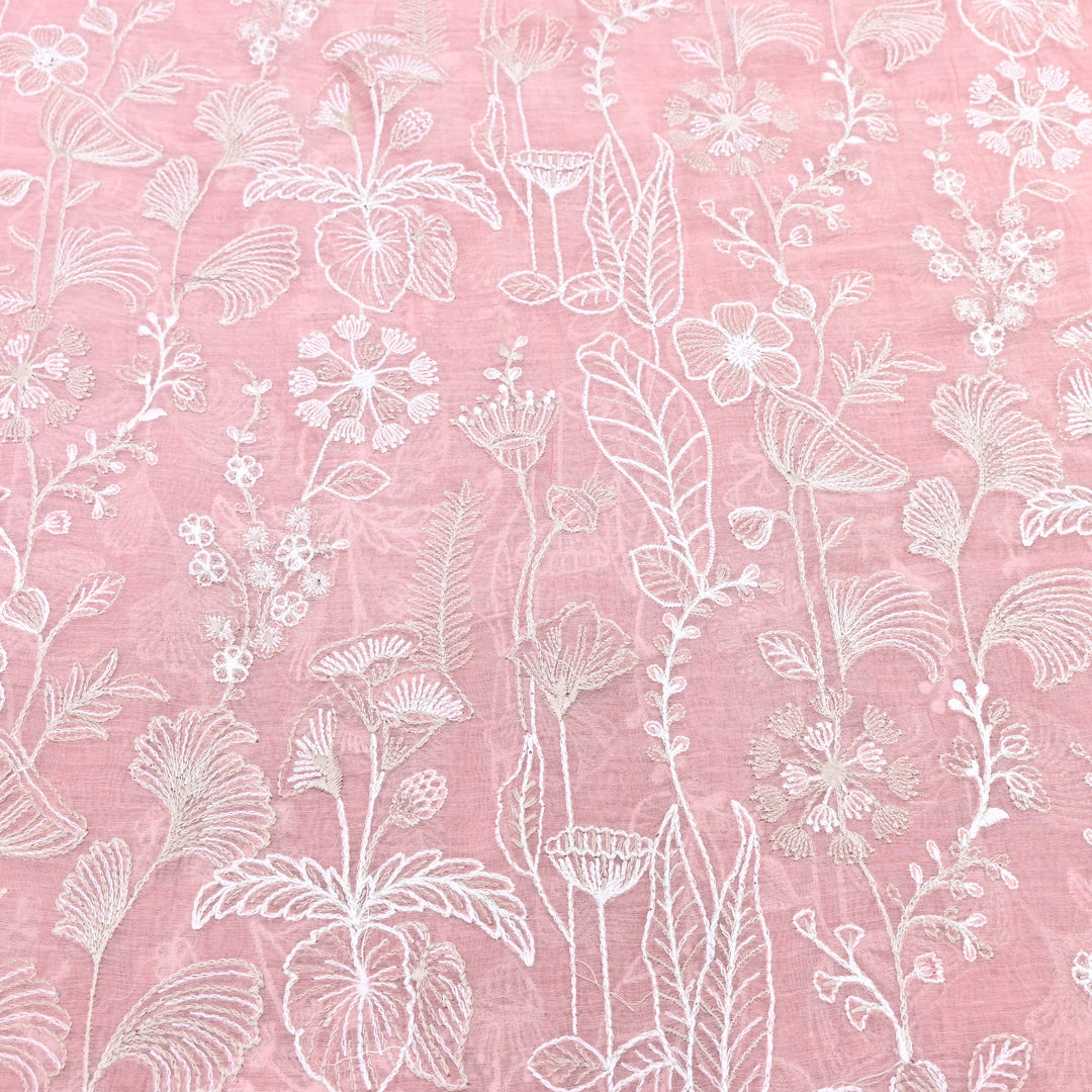 Mul Chanderi Thread Embroidery Fabric – Designer Summer Fabric– F73572-4