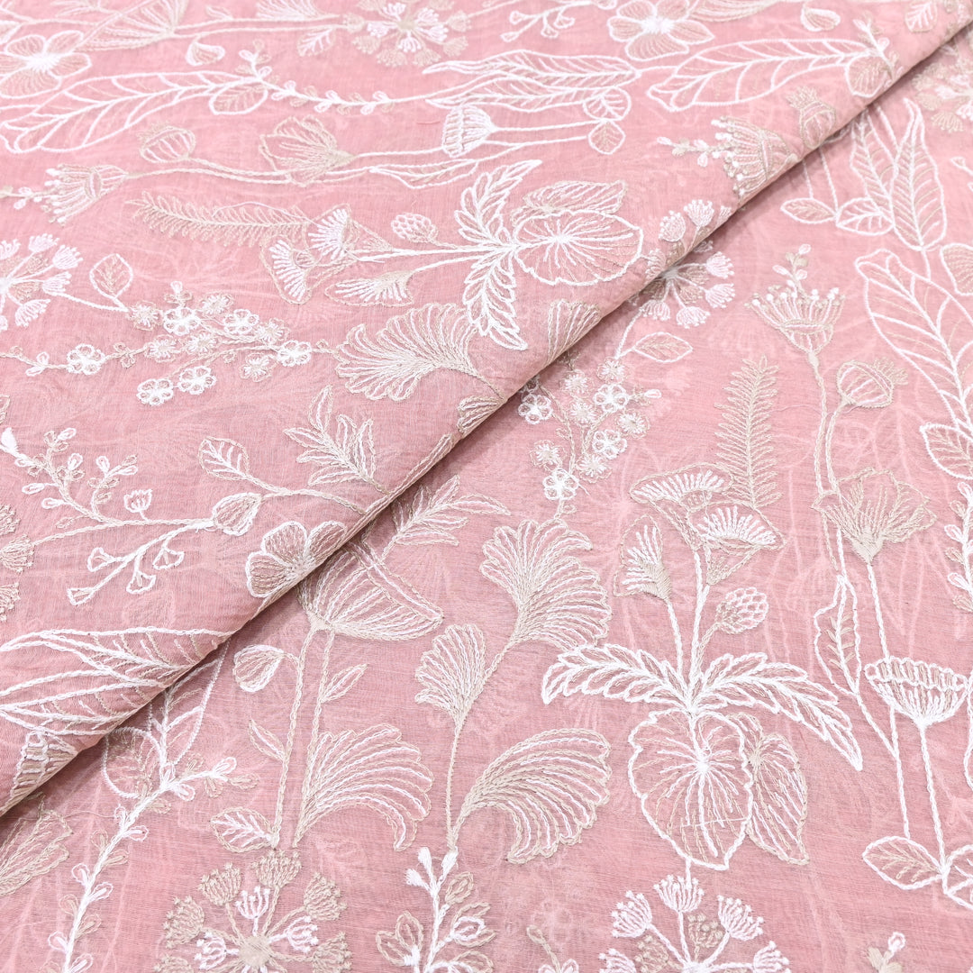 Mul Chanderi Thread Embroidery Fabric – Designer Summer Fabric– F73572-4