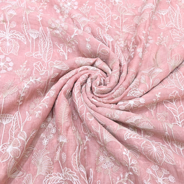 Mul Chanderi Thread Embroidery Fabric – Designer Summer Fabric– F73572-4