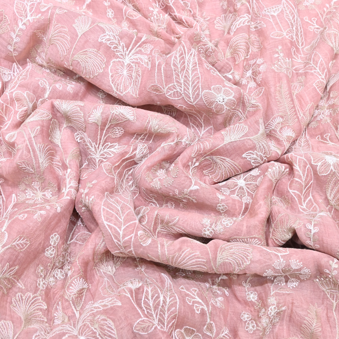 Mul Chanderi Thread Embroidery Fabric – Designer Summer Fabric– F73572-4