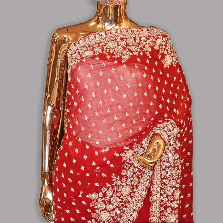 Pure Georgette Hand Work Cut dana Moti & Sequins work Saree | VS2071-02