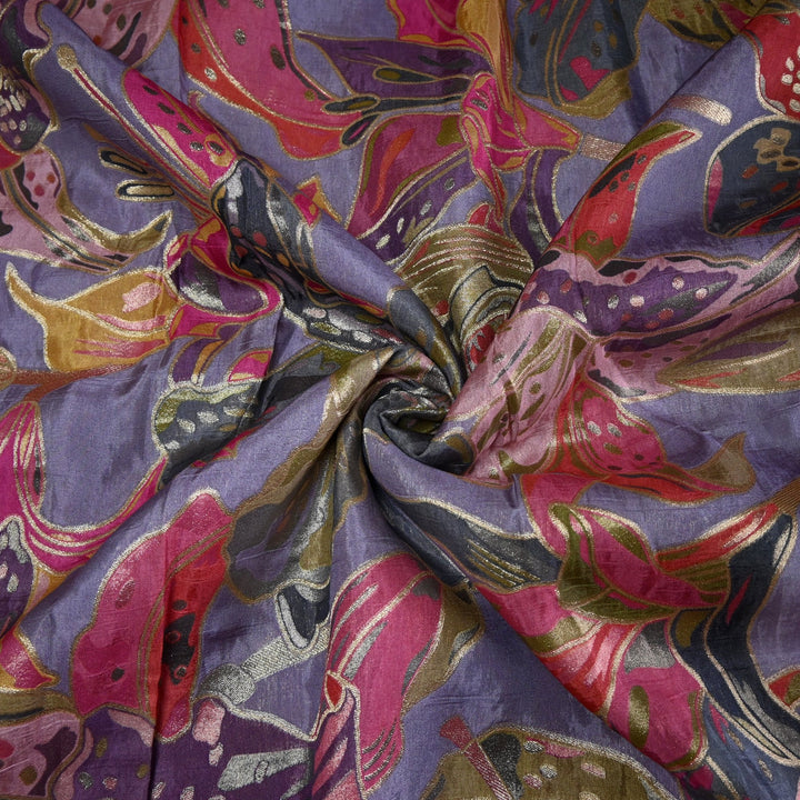 Dola Silk Position Print With Zari Jaquard Fabrics