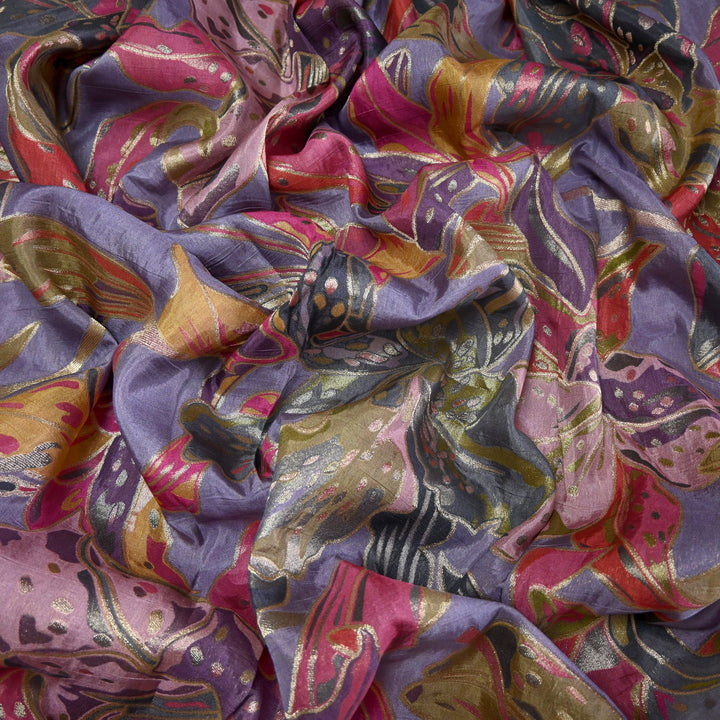 Dola Silk Position Print With Zari Jaquard Fabrics