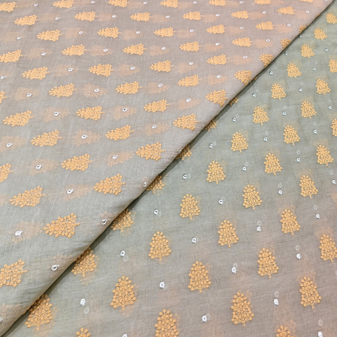4D Shade Mul Chanderi Thread & Mirror Embroidery Fabric 44" – Designer Summer Fabric – GP4061-5