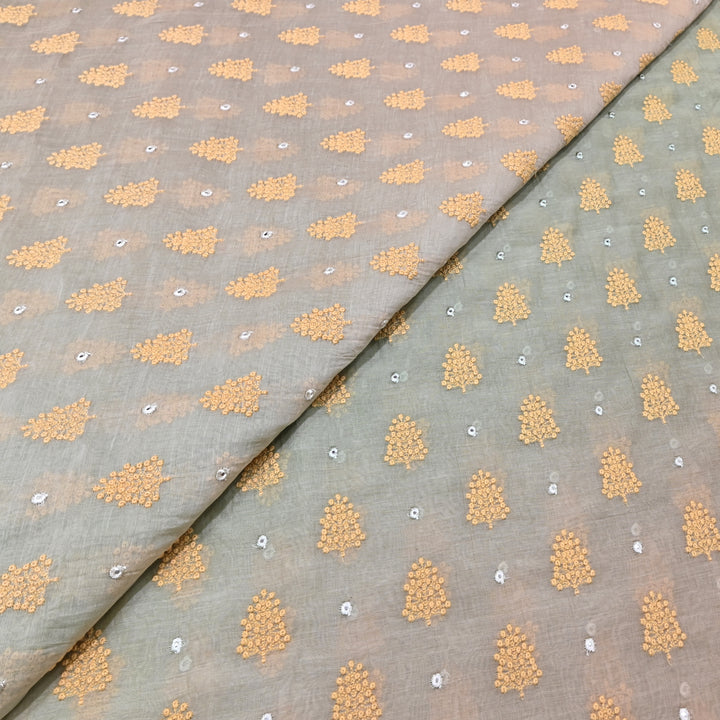 4D Shade Mul Chanderi Thread & Mirror Embroidery Fabric 44" – Designer Summer Fabric – GP4061-5