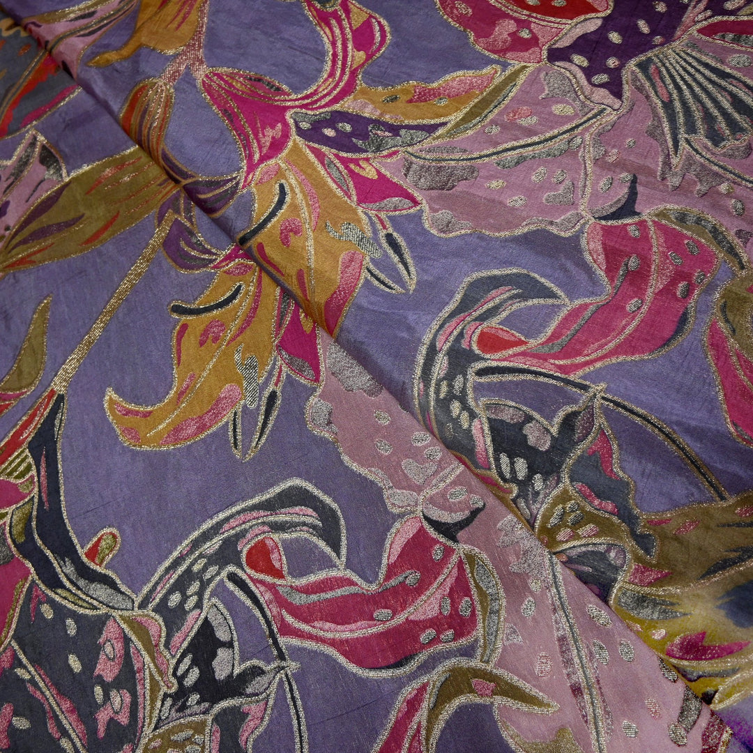 Dola Silk Position Print With Zari Jaquard Fabrics