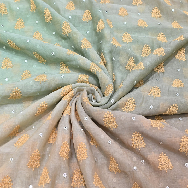 4D Shade Mul Chanderi Thread & Mirror Embroidery Fabric 44" – Designer Summer Fabric – GP4061-5