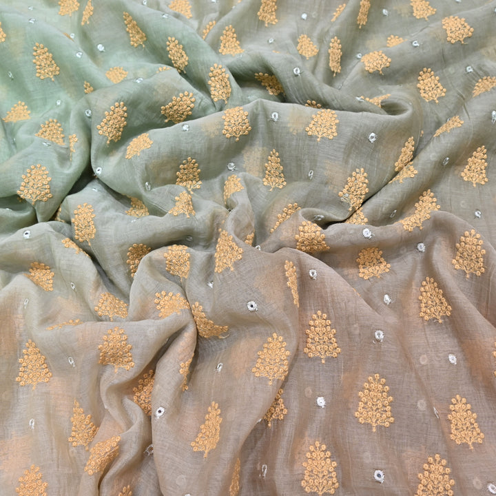 4D Shade Mul Chanderi Thread & Mirror Embroidery Fabric 44" – Designer Summer Fabric – GP4061-5