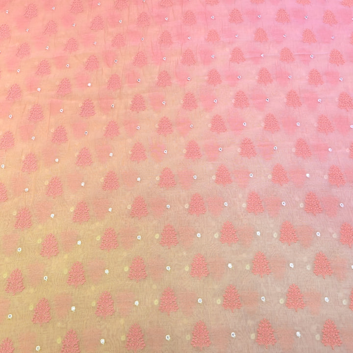 4D Shade Mul Chanderi Thread & Mirror Embroidery Fabric 44" – Designer Summer Fabric – GP4061-6