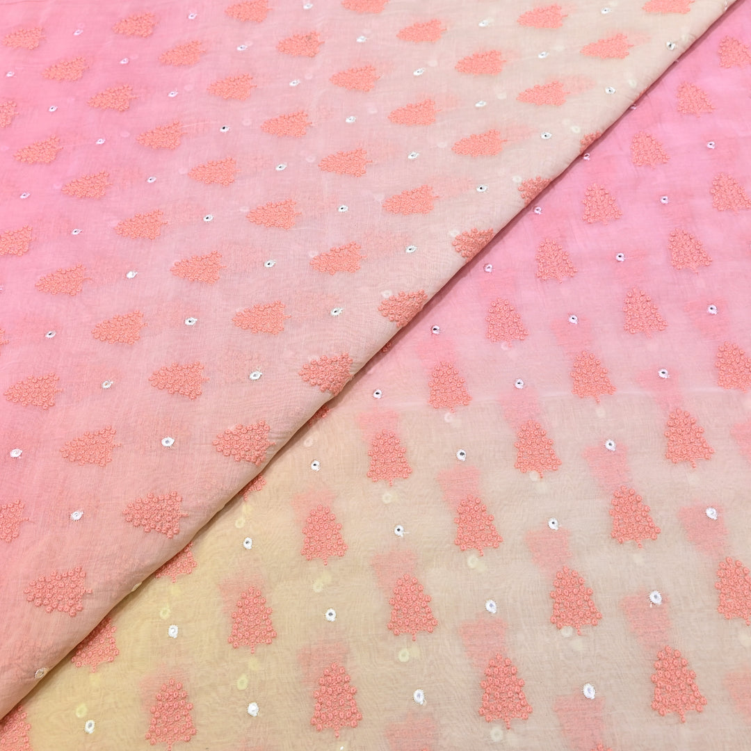 4D Shade Mul Chanderi Thread & Mirror Embroidery Fabric 44" – Designer Summer Fabric – GP4061-6