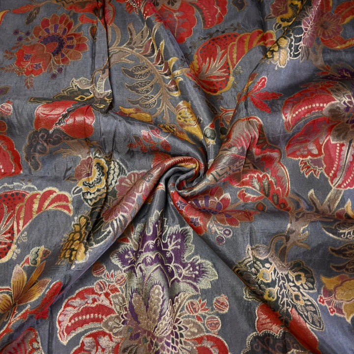 Dola Silk Position Print With Zari Jaquard Fabrics