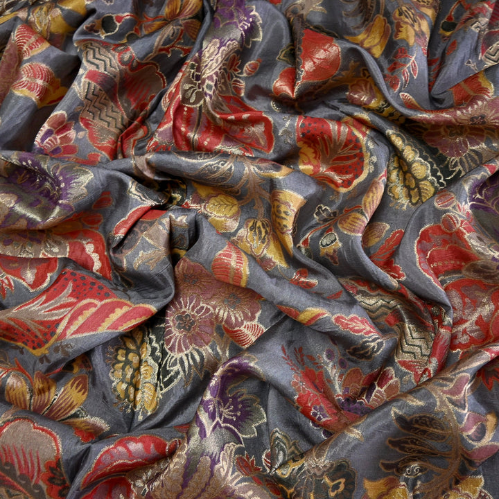 Dola Silk Position Print With Zari Jaquard Fabrics