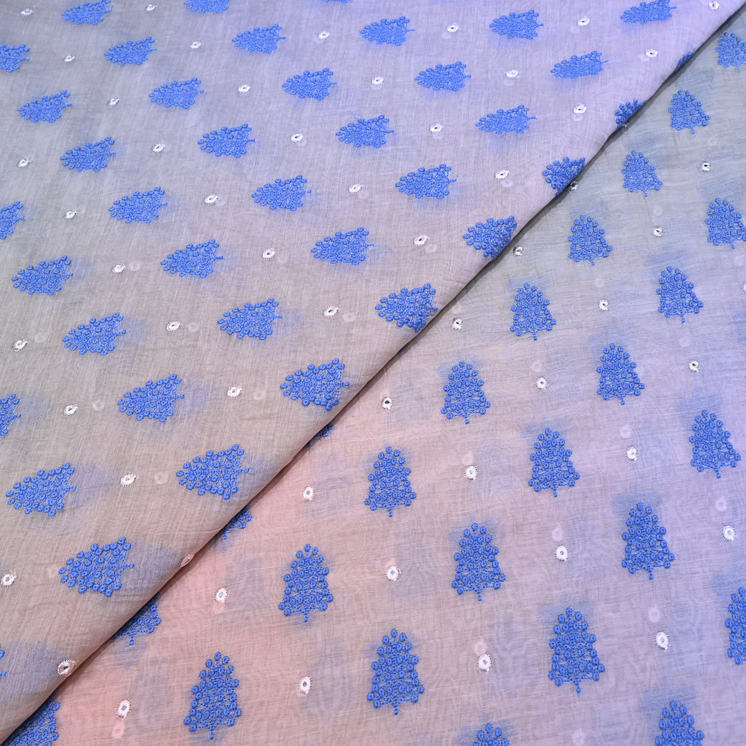 4D Shade Mul Chanderi Thread & Mirror Embroidery Fabric 44" – Designer Summer Fabric – GP4061-4