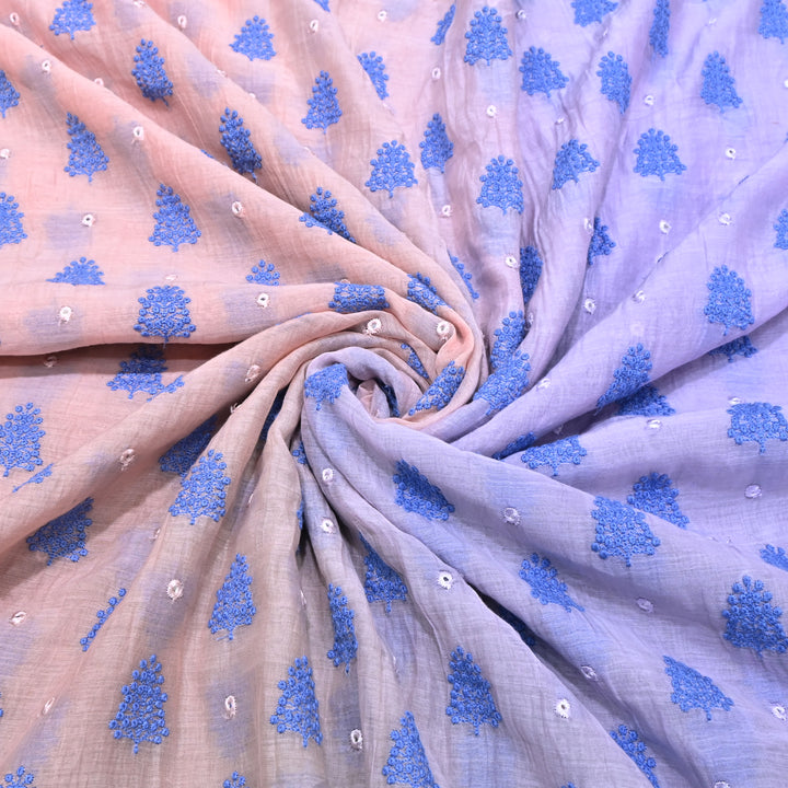 4D Shade Mul Chanderi Thread & Mirror Embroidery Fabric 44" – Designer Summer Fabric – GP4061-4