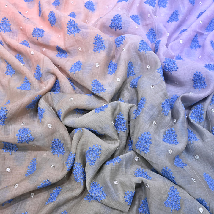 4D Shade Mul Chanderi Thread & Mirror Embroidery Fabric 44" – Designer Summer Fabric – GP4061-4