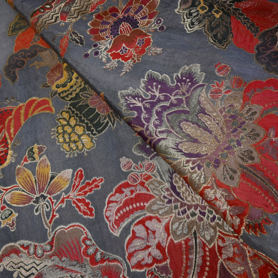 Dola Silk Position Print With Zari Jaquard Fabrics