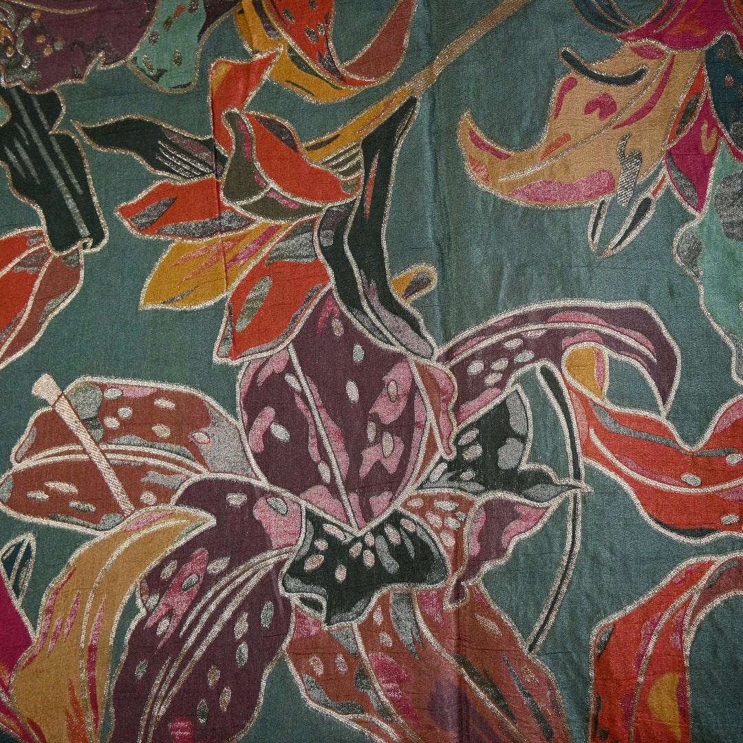 Dola Silk Position Print With Zari Jaquard Fabrics