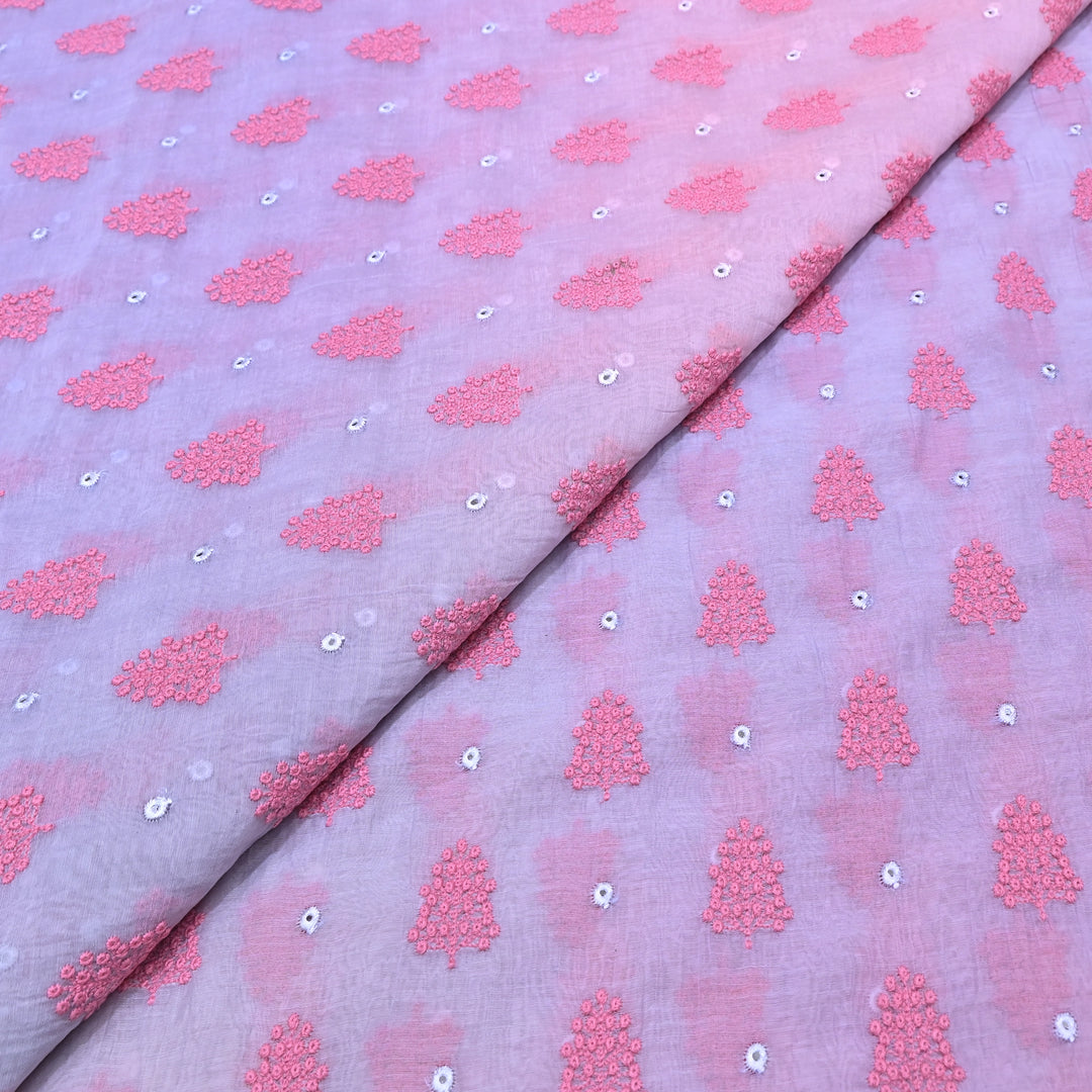 4D Shade Mul Chanderi Thread & Mirror Embroidery Fabric 44" – Designer Summer Fabric – GP4061-3