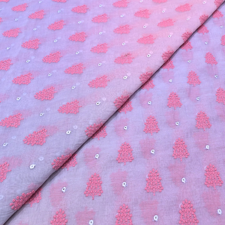 4D Shade Mul Chanderi Thread & Mirror Embroidery Fabric 44" – Designer Summer Fabric – GP4061-3