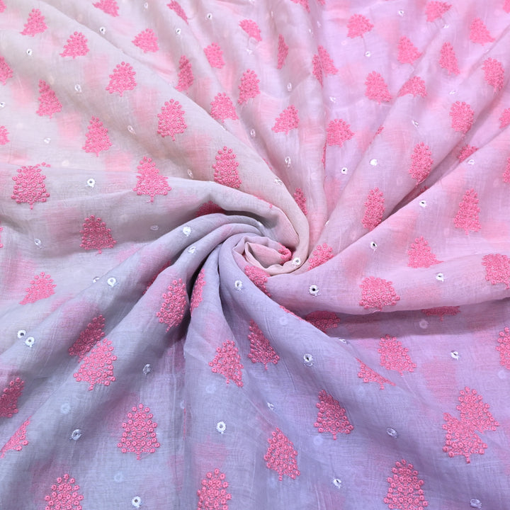 4D Shade Mul Chanderi Thread & Mirror Embroidery Fabric 44" – Designer Summer Fabric – GP4061-3
