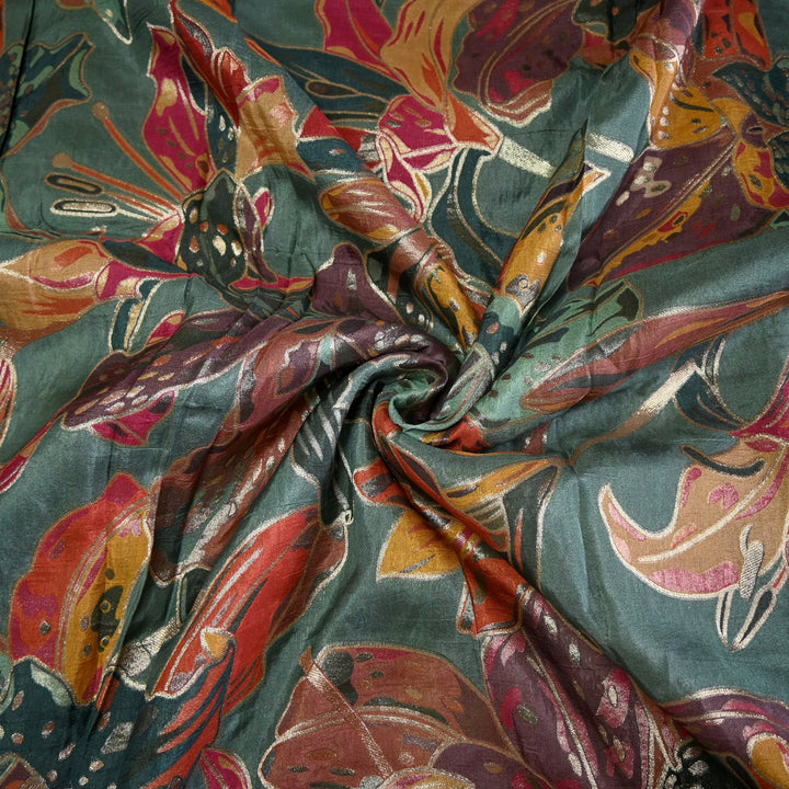 Dola Silk Position Print With Zari Jaquard Fabrics