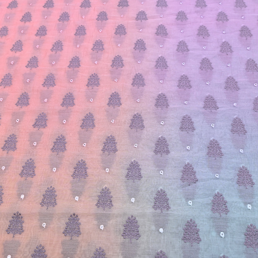 4D Shade Mul Chanderi Thread & Mirror Embroidery Fabric 44" – Designer Summer Fabric – GP4061-2