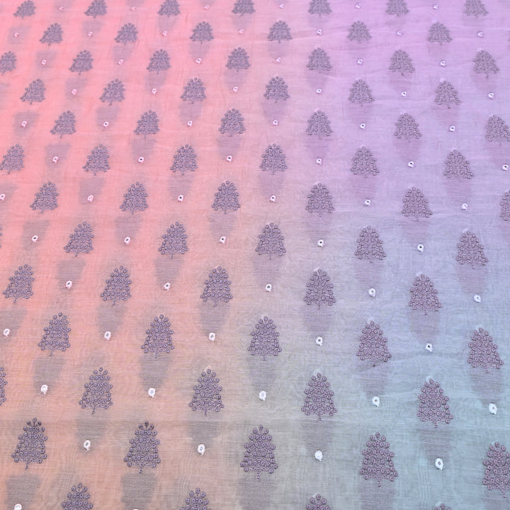 4D Shade Mul Chanderi Thread & Mirror Embroidery Fabric 44" – Designer Summer Fabric – GP4061-2