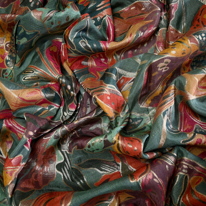 Dola Silk Position Print With Zari Jaquard Fabrics