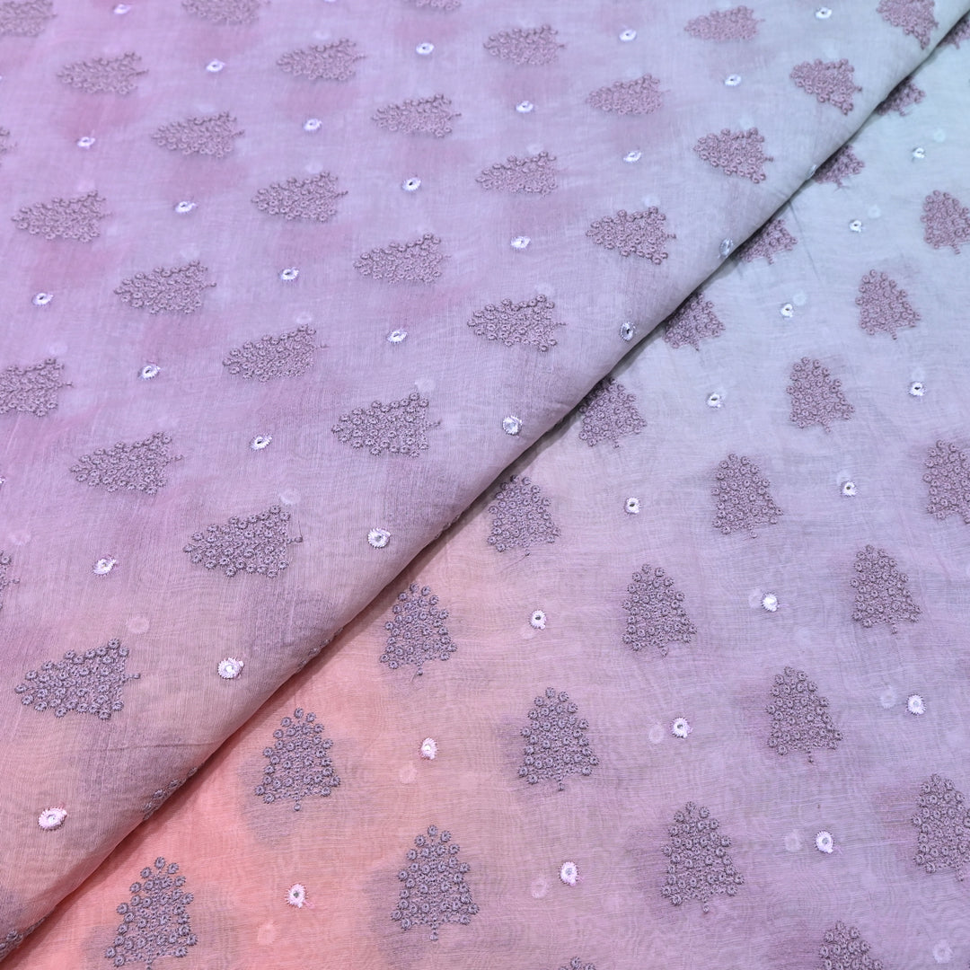4D Shade Mul Chanderi Thread & Mirror Embroidery Fabric 44" – Designer Summer Fabric – GP4061-2