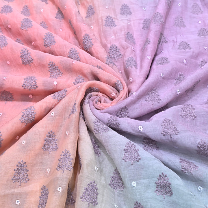 4D Shade Mul Chanderi Thread & Mirror Embroidery Fabric 44" – Designer Summer Fabric – GP4061-2