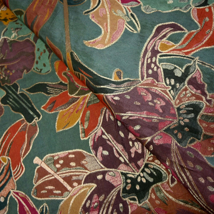 Dola Silk Position Print With Zari Jaquard Fabrics